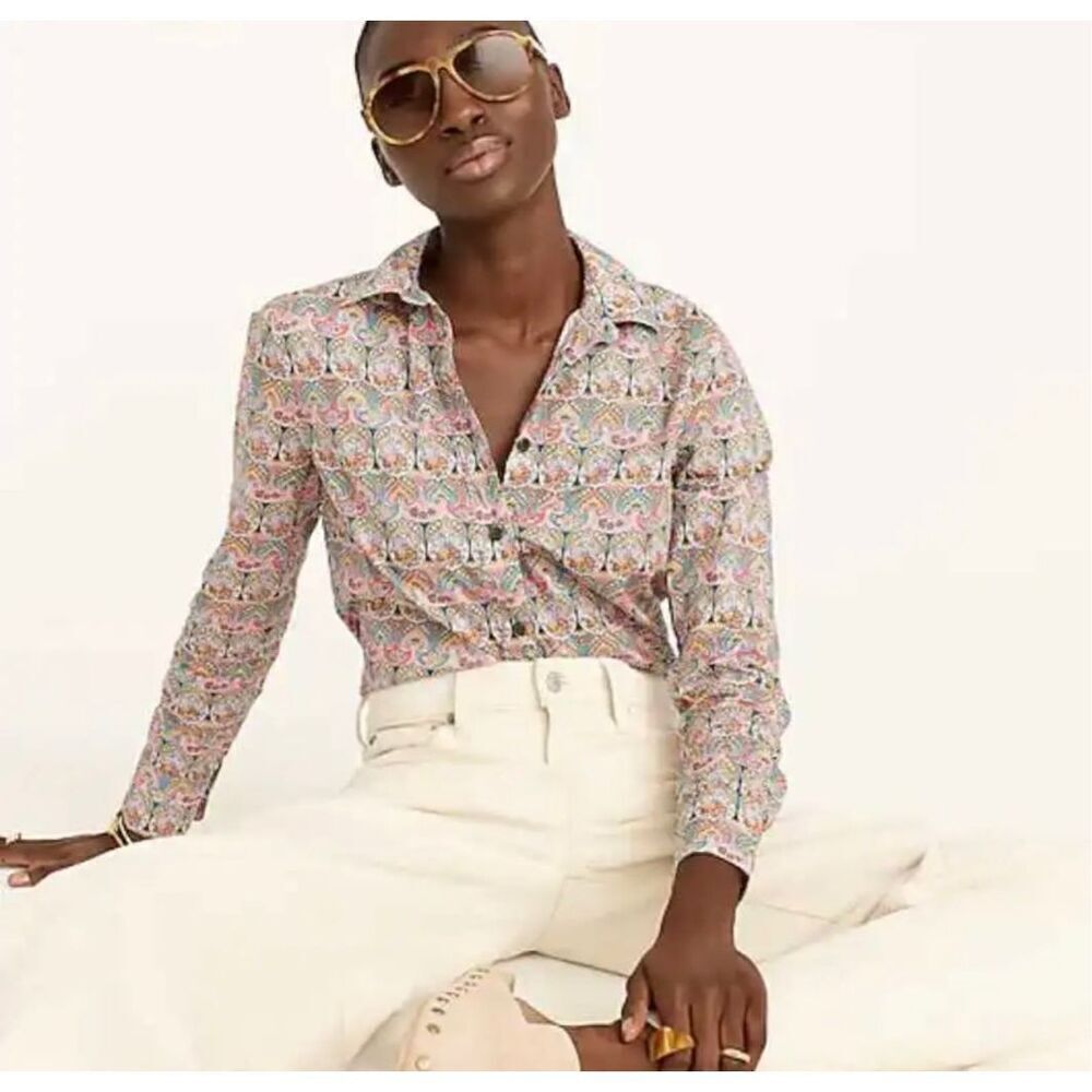 J Crew Women's Sz 0 Slim-Fit Organic Cotton Liberty Giorgia Duke Print Button Up